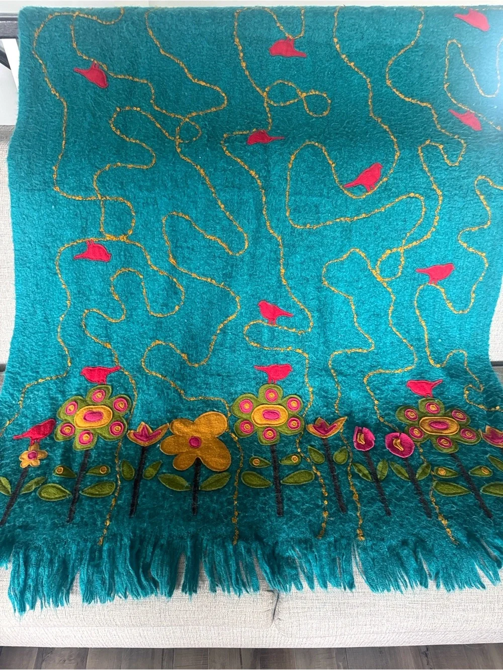 Teal Floral Embroidered Throw Blanket by Pier 1
